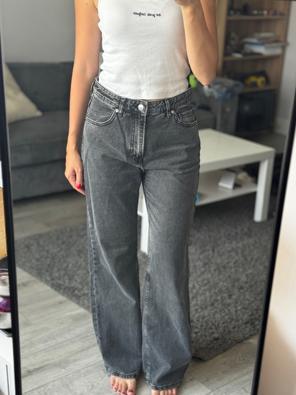 H&M Wide-Leg High-Rise Jeans in Washed Black